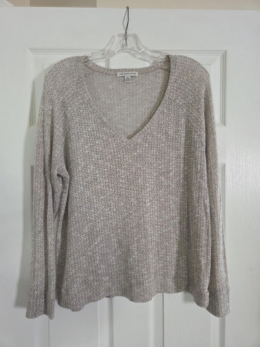 American Eagle Outfitters Beige Knit V-Neck Sweater